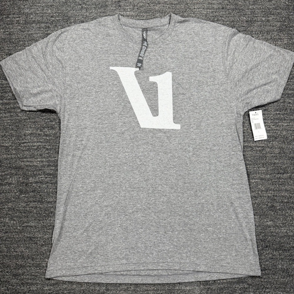 Vuori V1 Logo Short Sleeve Crew Neck T-Shirt Men Large Gray Burnout Out Tee NEW